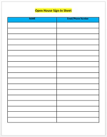 Open house sign in sheet