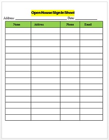 open house sign in sheet excel
