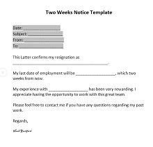 two weeks notice example