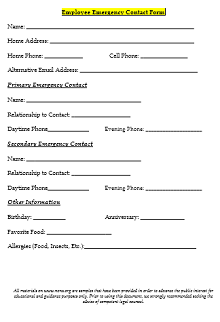 emergency contact form template for employees