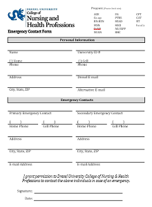 emergency contact form template word