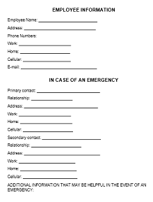 emergency contact number template