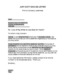 Jury duty excuse letter template