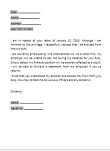 jury duty excuse letter