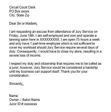 sample letter asking to be excused from jury duty