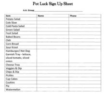 Potluck sign up sheet