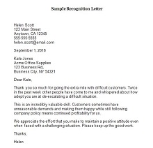 recognition letter format