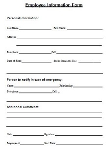 personal data form for employees