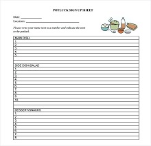 Potluck Sign Up Sheet 40