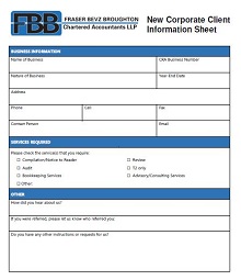 Sheet for Corporate Client Information