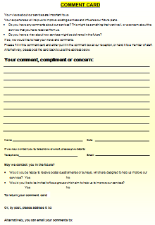 comment card template