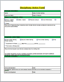 Disciplinary Action Form Template