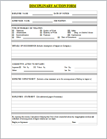 employee disciplinary action template