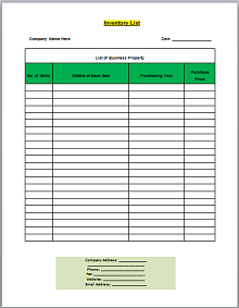 Inventory list template 07