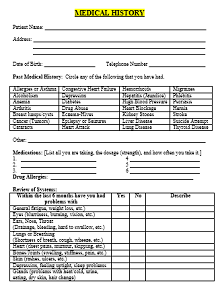 general printable medical history form template
