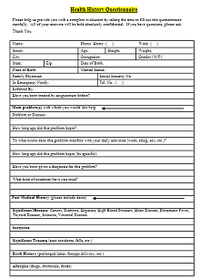 personal medical history forms, family medical history form