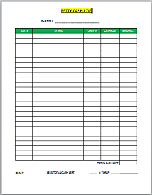 free printable petty cash log template