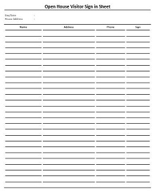 open house sign in sheet template word