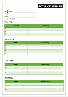 40+ Potluck Sign Up Sheets Templates [2019] » ExcelSHE