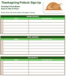 Thanksgiving Potluck Signup Sheet Template from excelshe.com