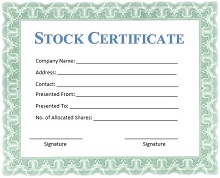 stock certificate template word