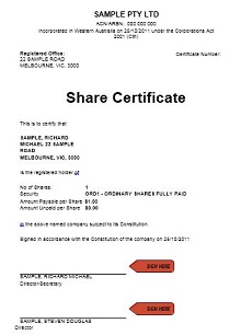 stocks certificate samples
