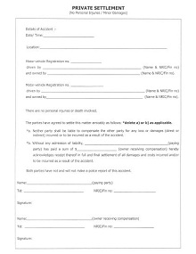 Accident Private Settlement Form