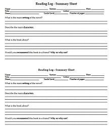 Summary Sheet Reading Log Example