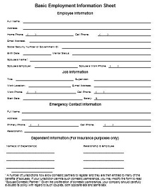 personal information forms templates