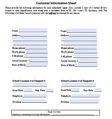 Free Sheet for Customer Information