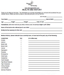 orthopedic patient medical history form template