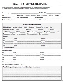 physical therapy medical history form template