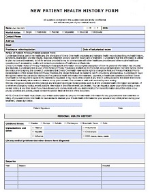 detailed patient medical history form template