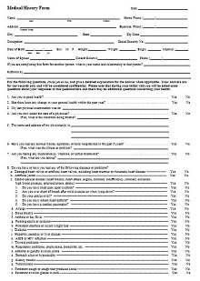 past medical history form template