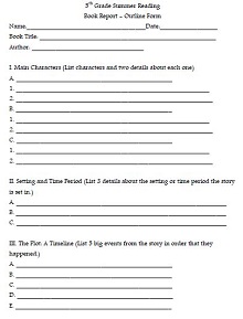 book report template middle school