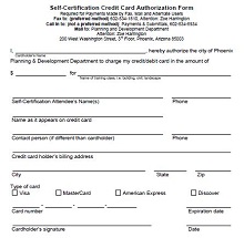 Self-Certification Credit Card Authorization Form