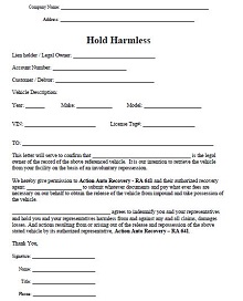 Hold Harmless Agreement Southern California
