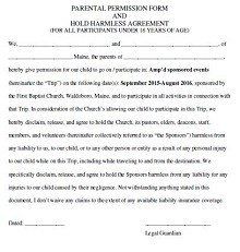 Parental Permission Form & Hold Harmless Agreement