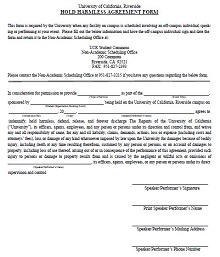 University of California Hold Harmless Agreement Form