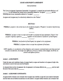 Lease Assignment Agreement Form