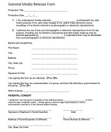 Media Release Form Example