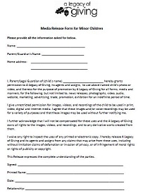 Media Release Form for Minor Kids