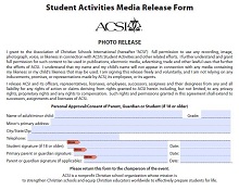 Student Activities Media Release Form