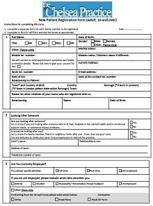 New Adult Patient Registration Form Template