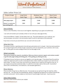Sales Letter Price List
