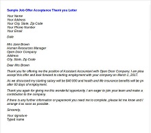 Sample Job Offer Acceptance Thank You Letter