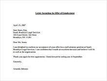 Letter Accepting an Offer of Employment