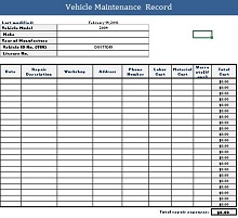 Vehicle Maintenance Record EXCEL