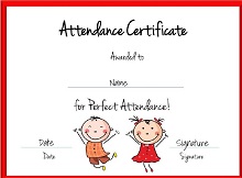Student Perfect Attendance Certificate