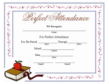 Perfect Attendance Certificate School